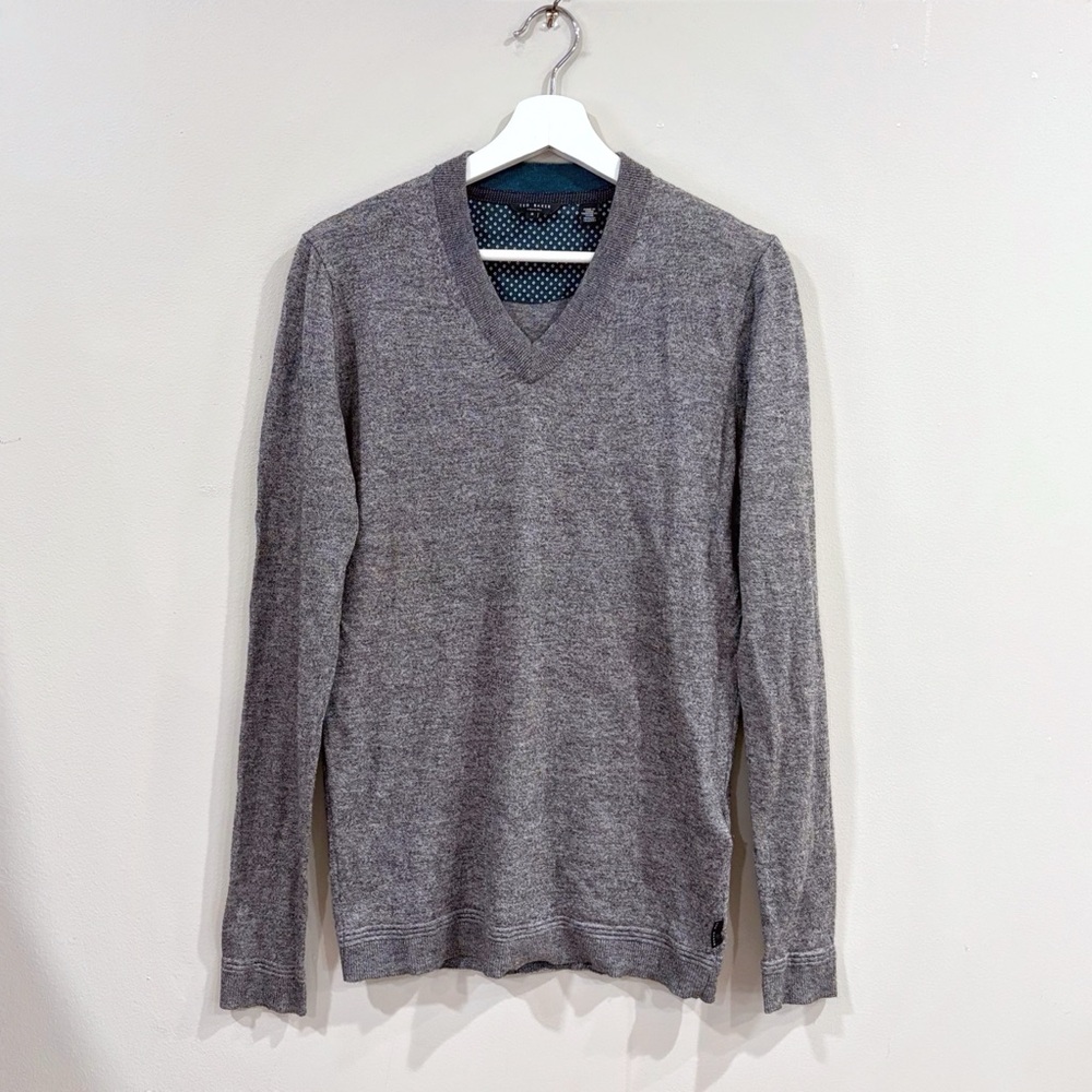 Ted Baker London Men V-Neck Lightweight Sweater Size 2 US S Gray Wool Cashmere